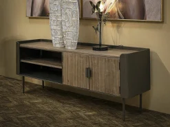 Dmora Móvel TV Cannon, Aparador sala, Armário baixo para TV, Base de parede equipada, 150x42 h58 cm, Cinza e Castanho^ Móvel De Tv