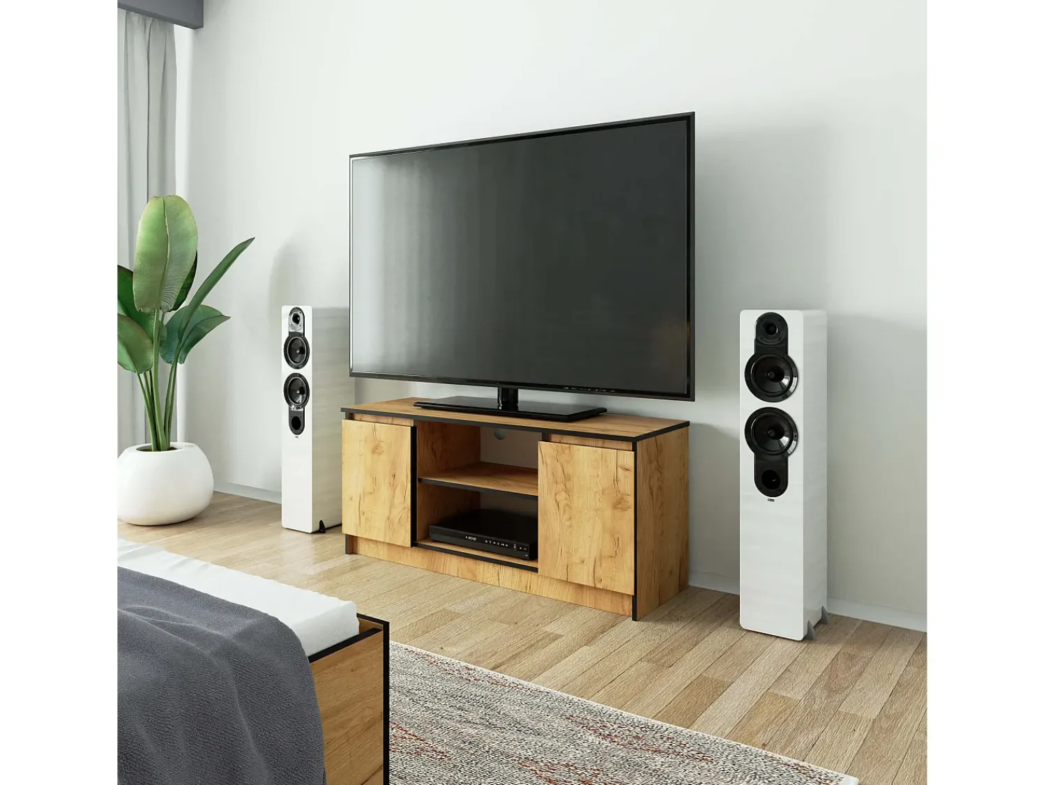 Móvel De Tv*Akord Móvel TV Carvalho com 2 Portas, 1 Prateleira - 120 cm Cinza antracite / Branco
