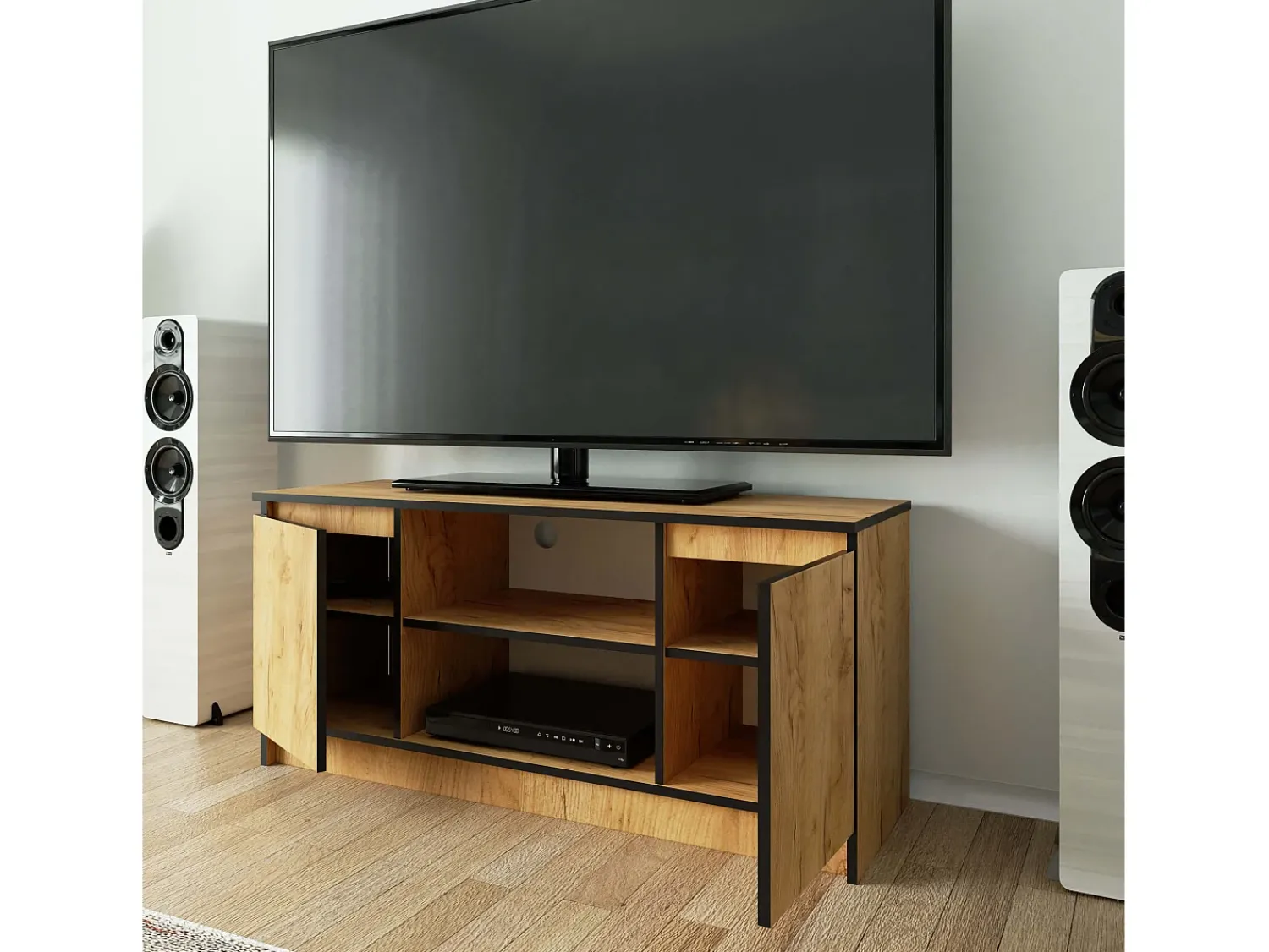 Móvel De Tv*Akord Móvel TV Carvalho com 2 Portas, 1 Prateleira - 120 cm Cinza antracite / Branco