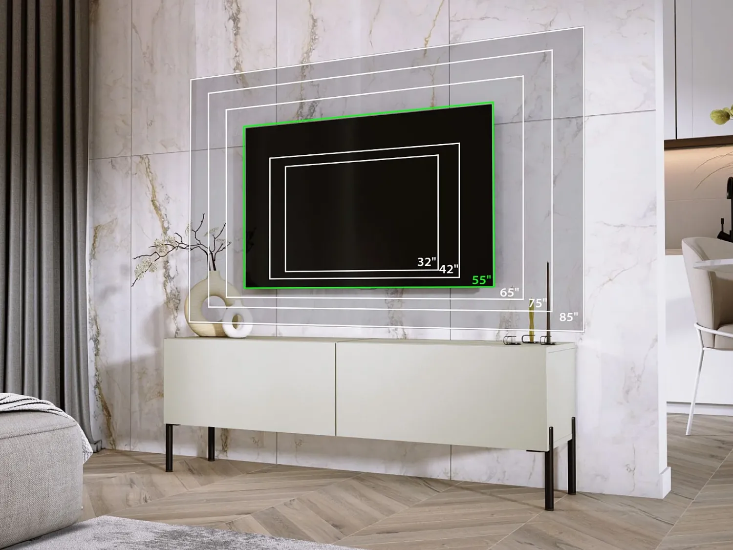 Best Móvel TV: Caxemira, patas pretas, 140 x 52 x 32 cm Bege