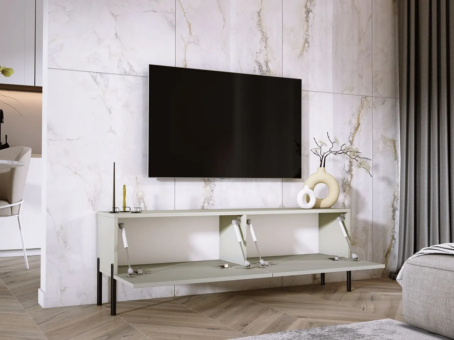 Best Móvel TV: Caxemira, patas pretas, 140 x 52 x 32 cm Bege