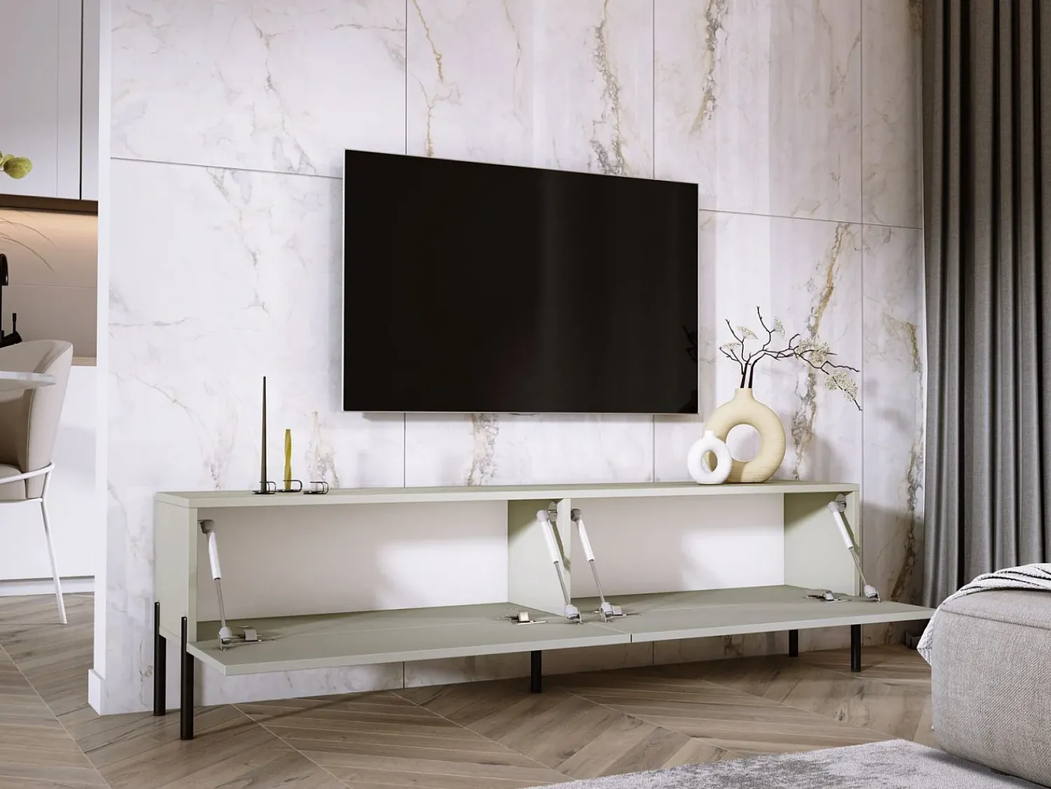 Móvel De Tv| Móvel TV: Caxemira, patas pretas, 170 x 52 x 32 cm Bege