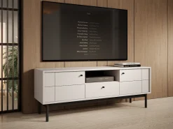 Móvel De Tv| Móvel TV: Caxemira, pés pretos, 153,5 x 56,5 x 39 cm Bege