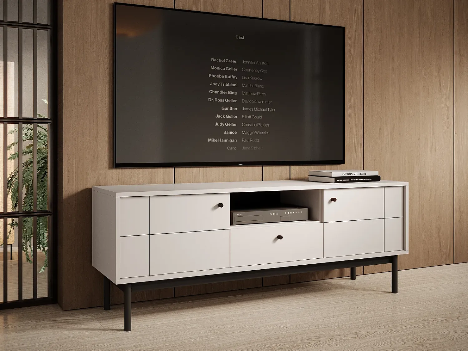 Móvel De Tv| Móvel TV: Caxemira, pés pretos, 153,5 x 56,5 x 39 cm Bege
