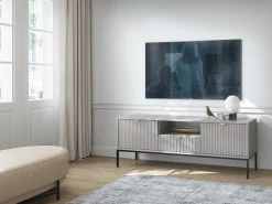 Móvel De Tv* Móvel TV: cinza, Preto, 154 x 56 x 39 cm, puxadores dourados Cinzento
