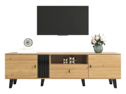 Clearance Hauss Spole Móvel TV claro natural e preto com 2 portas e 1 gaveta, 170x40x50,5cm Natural claro