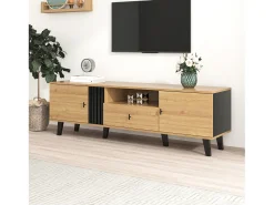 Clearance Hauss Spole Móvel TV claro natural e preto com 2 portas e 1 gaveta, 170x40x50,5cm Natural claro