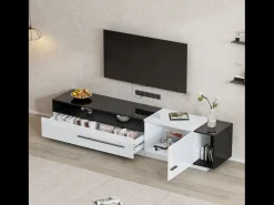 Móvel De Tv|ModernLuxe Móvel TV 170cm - 1 gaveta grande e 3 compartimentos - Branco e Preto Preto / Branco