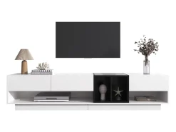 Móvel De Tv*ModernLuxe Móvel TV 190cm - 3 gavetas e 2 compartimentos - brilhante e preto Branco