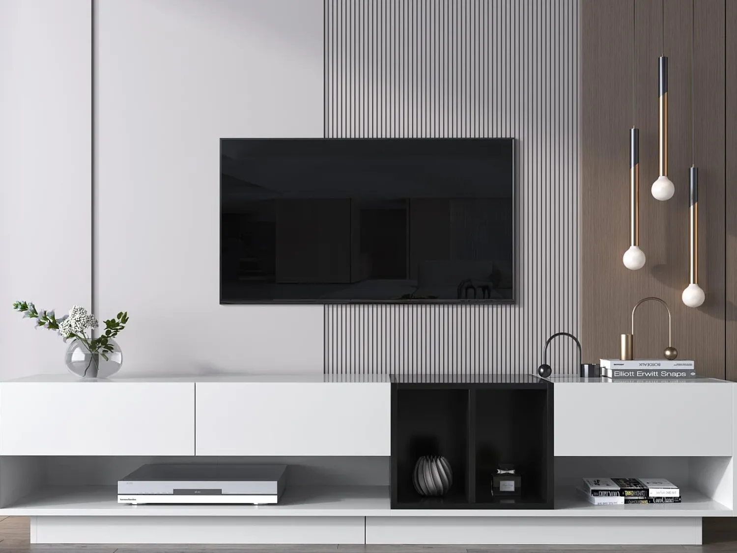 Móvel De Tv*ModernLuxe Móvel TV 190cm - 3 gavetas e 2 compartimentos - brilhante e preto Branco