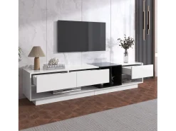 Móvel De Tv*ModernLuxe Móvel TV 190cm - 3 gavetas e 2 compartimentos - brilhante e preto Branco