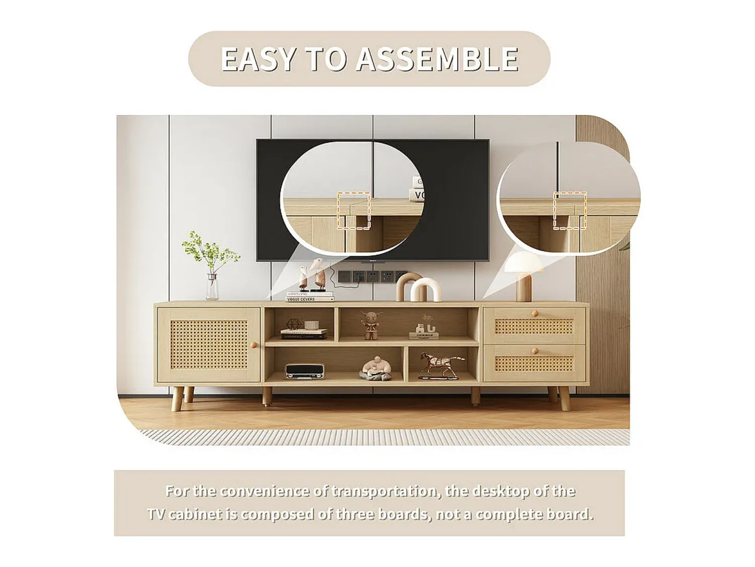 Clearance ModernLuxe Móvel TV 160cm - 1 porta、2 gavetas e 4 compartimentos - Natural Natural claro