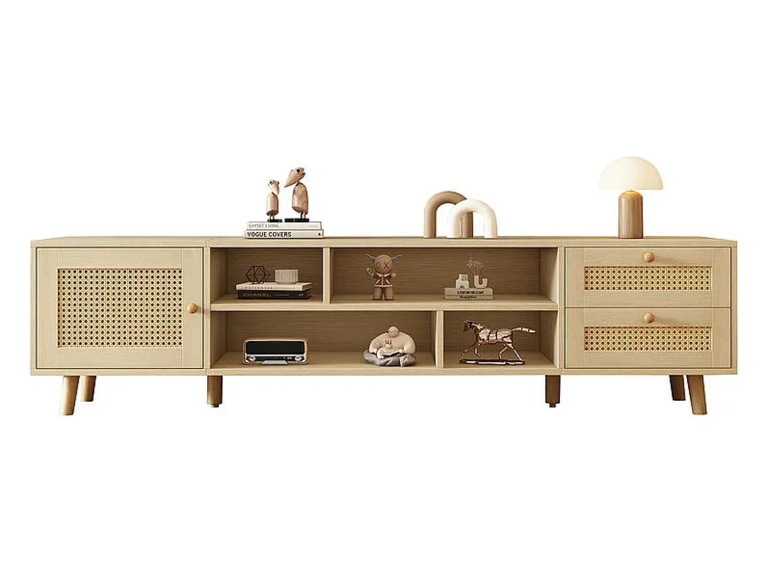 Clearance ModernLuxe Móvel TV 160cm - 1 porta、2 gavetas e 4 compartimentos - Natural Natural claro