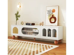 Móvel De Tv*ModernLuxe Móvel TV 170cm - 2 portas - 3 áreas abertas em arco - Branco