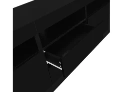 Móvel De Tv*ModernLuxe Móvel TV 160cm adequado para TV 70" - com LED - 2 portas 2 gavetas 3 compartimentos abertos - Preto