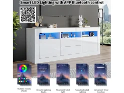 Móvel De Tv*ModernLuxe Móvel TV 160cm adequado para TV 70" - com LED - 2 portas 2 gavetas 3 compartimentos abertos - Branco
