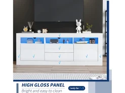 Móvel De Tv*ModernLuxe Móvel TV 160cm adequado para TV 70" - com LED - 2 portas 2 gavetas 3 compartimentos abertos - Branco