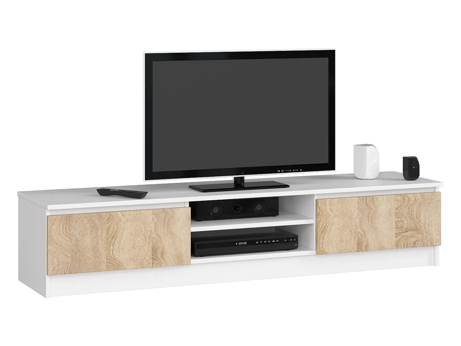 Sale Akord Móvel TV 160cm Branco/Carvalho Sonoma, 2 Portas, Estilo Moderno, Montagem DIY Natural escuro / Natural claro