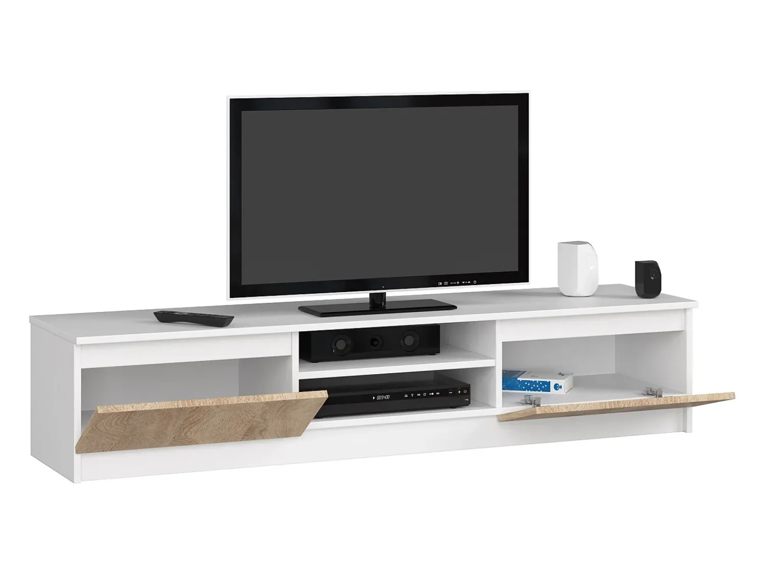 Sale Akord Móvel TV 160cm Branco/Carvalho Sonoma, 2 Portas, Estilo Moderno, Montagem DIY Natural escuro / Natural claro