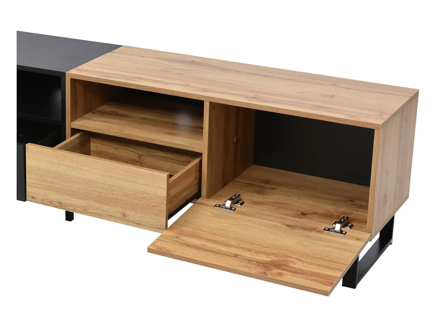 Móvel TV 190cm, com 2 gavetas, 2 portas, 2 compartimentos abertos, estilo escandinavo, cómoda TV em carvalho selvagem -^ Móvel De Tv