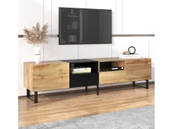 Móvel TV 190cm, com 2 gavetas, 2 portas, 2 compartimentos abertos, estilo escandinavo, cómoda TV em carvalho selvagem -^ Móvel De Tv