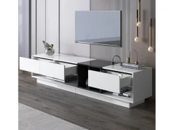 Móvel De Tv| Móvel TV 190cm, com 3 gavetas, prateleiras abertas, design em bloco de cores, estilo moderno - Branco