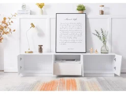 Móvel De Tv| Móvel TV 170cm, com gaveta, 4 portas, compartimento aberto, estilo escandinavo, cómoda TV - Branco