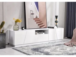 Móvel De Tv| Móvel TV 170cm, com gaveta, 4 portas, compartimento aberto, estilo escandinavo, cómoda TV - Branco