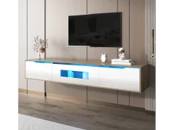 Móvel TV 180cm, com iluminação LED que muda de cor, portas de fole, lacado Móvel TV de parede, estilo moderno -^ Móvel De Tv