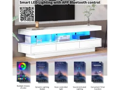 Online ModernLuxe Móvel TV 160cm com LED - 3 compartimentos em vidro - Controlado por APP - adequado para TV 70" - Branco
