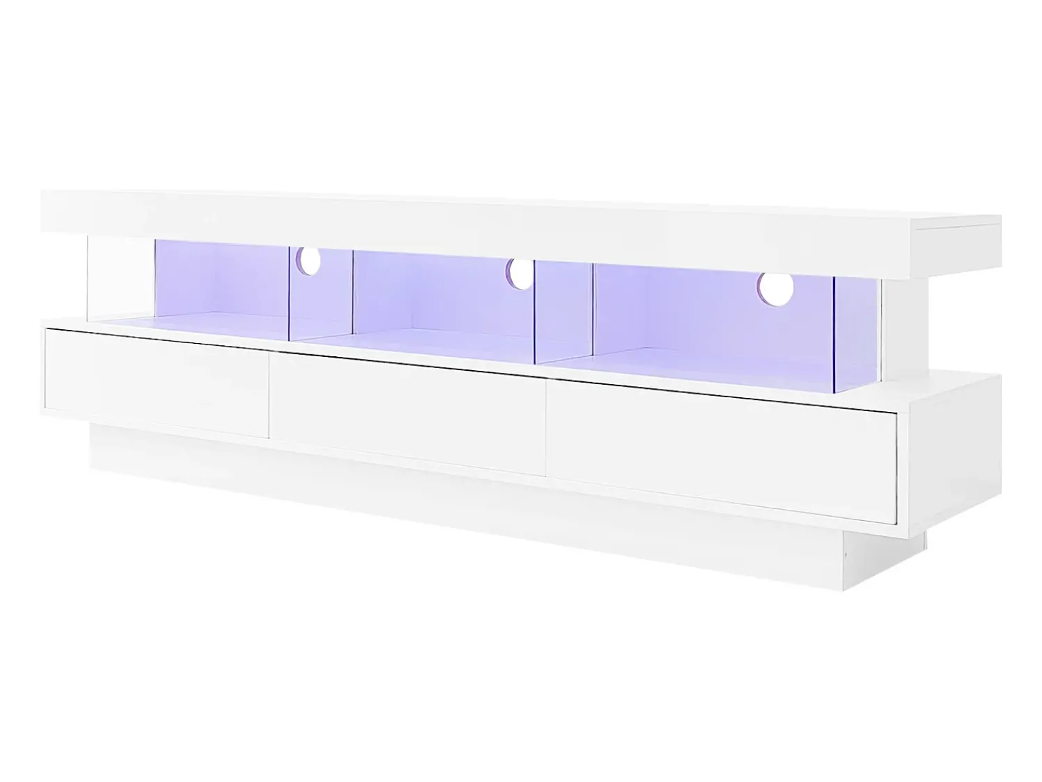 Online ModernLuxe Móvel TV 160cm com LED - 3 compartimentos em vidro - Controlado por APP - adequado para TV 70" - Branco