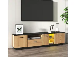 Móvel De Tv|ModernLuxe Móvel TV 180cm com LED - 1 gaveta + 3 portas + 2 compartimentos - Natural Natural claro
