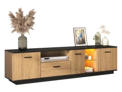 Móvel De Tv|ModernLuxe Móvel TV 180cm com LED - 1 gaveta + 3 portas + 2 compartimentos - Natural Natural claro