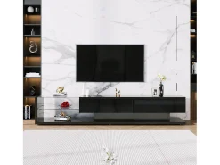 Móvel De Tv|ModernLuxe Móvel TV 170cm com LED e divisória em vidro - 2 gavetas - Preto
