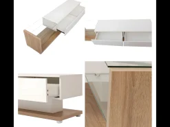 Móvel De Tv|ModernLuxe Móvel TV 170cm com LED e divisória em vidro - 2 gavetas - Branco e Natural Natural claro