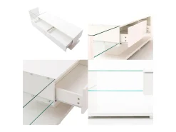 Móvel De Tv|ModernLuxe Móvel TV 170cm com LED e divisória em vidro - 2 gavetas - Branco