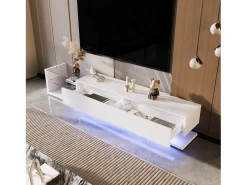 Móvel De Tv|ModernLuxe Móvel TV 170cm com LED e divisória em vidro - 2 gavetas - Branco