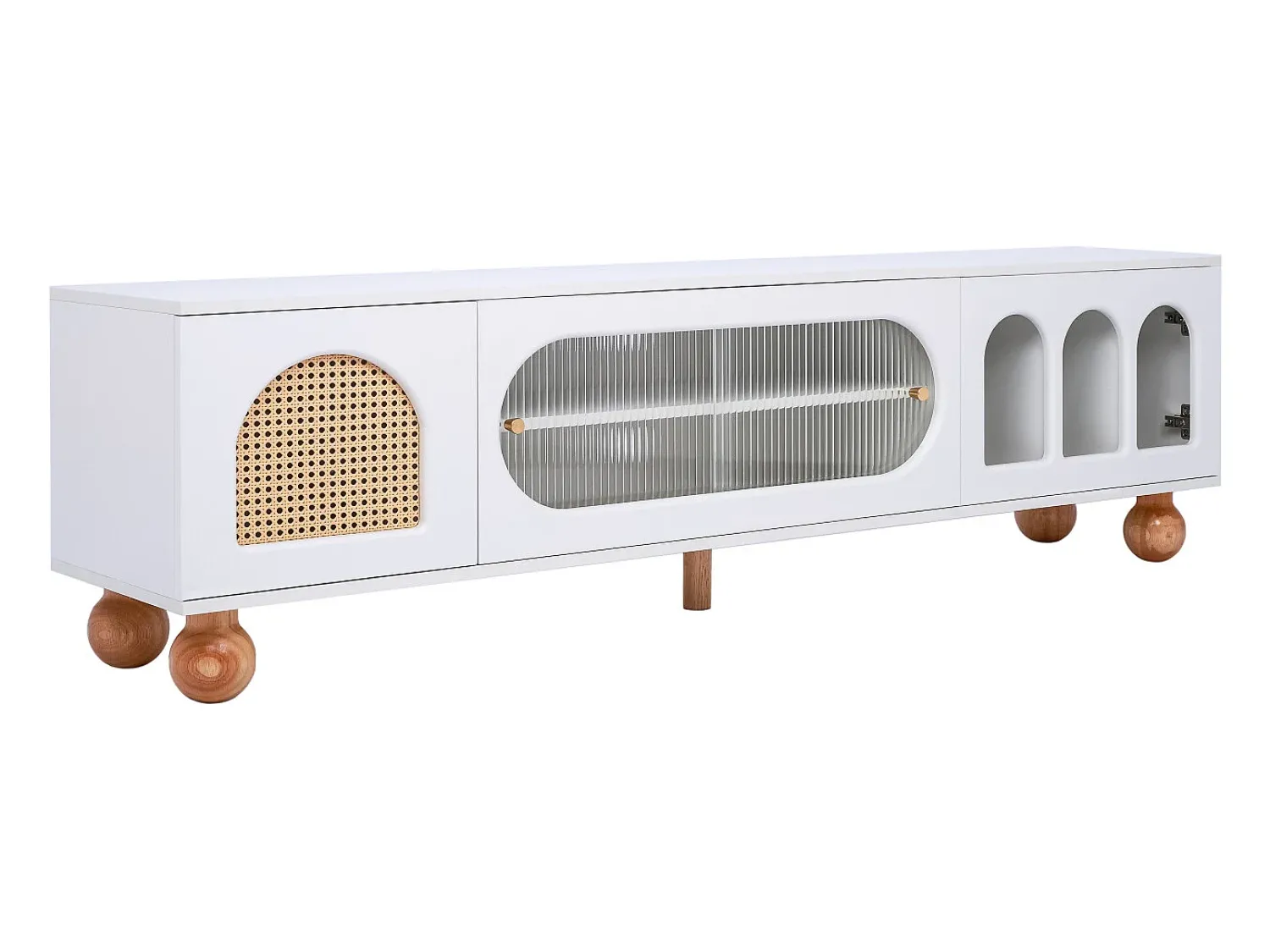 Móvel De Tv| Móvel TV 170cm, com porta em verga, portas em vidro, espaço de arrumação, estilo campestre, móvel TV - Branco