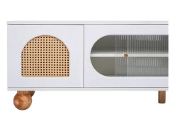 Móvel De Tv| Móvel TV 170cm, com porta em verga, portas em vidro, espaço de arrumação, estilo campestre, móvel TV - Branco