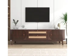 ModernLuxe Móvel TV 170cm em madeira maciça e rotin - 2 tiroirs e 2 portes - estilo campagnard -^ Móvel De Tv