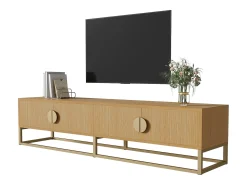 New Merax Móvel TV com 4 gavetas - 180 x 40 x 40 cm - Puxadores semicirculares - MDF e aglomerado - Natural Bege