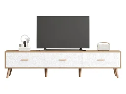 Móvel De Tv*Merax Móvel TV com 3 gavetas - 150 x 35 x 39 cm - Aglomerado - para sala de estar - e madeira Branco