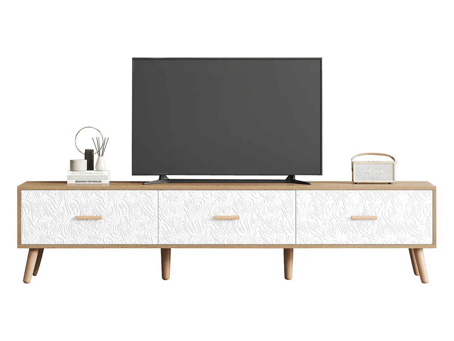 Móvel De Tv*Merax Móvel TV com 3 gavetas - 150 x 35 x 39 cm - Aglomerado - para sala de estar - e madeira Branco