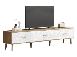 Móvel De Tv*Merax Móvel TV com 3 gavetas - 150 x 35 x 39 cm - Aglomerado - para sala de estar - e madeira Branco