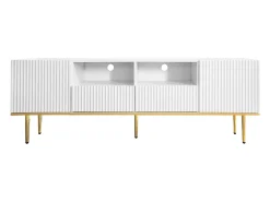 Móvel De Tv*Merax Móvel TV com 2 gavetas, 2 portas e 2 nichos - 165x36x55cm - padrão listrado vertical - Aglomerado - Branco