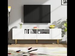 Móvel De Tv*Merax Móvel TV com 2 gavetas, 2 portas e 2 nichos - 165x36x55cm - padrão listrado vertical - Aglomerado - Branco