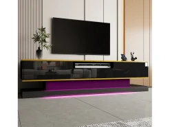 Online Hauss Spole Móvel TV com 3 gavetas e 1 nicho, LED incluído, lacado brilhante e faixa dourada - 180x38x45cm Preto