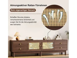 Móvel De Tv|Merax Móvel TV com 4 gavetas e 2 portas de vime - 180 x 35 x 44 cm - Aglomerado - Castanho