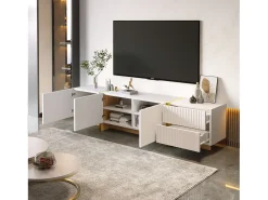Best Merax Móvel TV com 2 gavetas e 3 portas - 190 x 35 x 45 cm - Madeira MDF e aglomerado - + dourado Branco