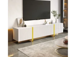 Best Merax Móvel TV com 2 gavetas e 3 portas - 190 x 35 x 45 cm - Madeira MDF e aglomerado - + dourado Branco